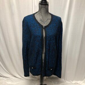 Studio Works Cardigan Womens Size XL Blue Black Cotton Blend Sweater